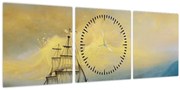 Obraz - Maľba lode na mori (s hodinami) (90x30 cm)