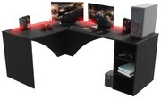 Počítačový rohový stôl CARBON + LED, 185x74x135, čierna, ľavá