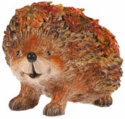 Jesenná dekorácia Ježko s lístkami, 22 x 13 x 15 cm, polyresin