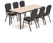 Jedálenská zostava JAMIE+ HARTFORD, 1800x800 mm stôl, breza + 6 stoličiek, čierna koženka