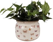 Béžový antik obal na kvetináč s motýlikmi Butterfly Paradise L - Ø 20*15 cm