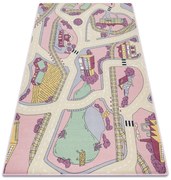 Detský koberec REBEL ROADS Playtime 63 Mesto protišmykový - ružový / béžový