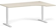 Rohový výškovo nastaviteľný stôl, 180x120 cm, 2 motory, L/P, biela podnož, breza