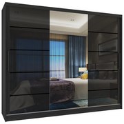 Šatníková skriňa 232 cm Belini čierny mat / čierny lesk s posuvnými dverami zrkadlom a zásuvkami  MGB SZP8/0/B/2B1L/KLP