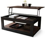 LUSSO Dub Hnedá/Čierna matná - MODERNÝ STOLÍK SO ZDVÍHAVOU STOLOVOU DOSKOU + ÚLOŽNÝ PRIESTOR + POLICA (NA KOLESÁCH!)