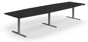 Nastaviteľný rokovací stôl QBUS, oválny, 4000x1200 mm, strieborný rám, čierna