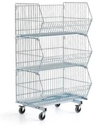 Drôtený regál na kolieskach, 1360x870x600 mm, strieborný