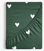 Goldea bavlnená napínacia plachta - srdiečka na tmavo zelenom 180 x 200 cm