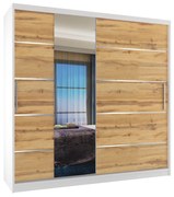 Šatníková skriňa 200 cm Belini biely mat / dub wotan s posuvnými dverami zrkadlom a zásuvkami  MBP SZP5/1/W/DW/0/KLAL