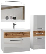 Kúpeľňový nábytok Belini Premium Full Version biely lesk / dub wotan + umývadlo + zrkadlo + LED osvetlenie Glamour 36 36 GLA PM 2/0/W/WDW/0/MB/PP
