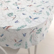 Biante Bavlnený oválny obrus Sandra SA-471 Lastovičky s motýlikmi na svetlo sivom ornamente 50x100 cm