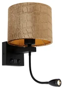 Nástenná lampa čierna s plyšovým tienidlom s dizajnom krokodíla 18 cm - Brescia