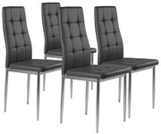 Sada 4 stoličiek do obývačky alebo jedálne, jednoduché prešívané stoličky, chrómové nohy, sivá ekokoža