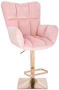 LuxuryForm DESIGN Barové kreslo AURORA VELUR na zlatej hranatej podstave - svetlo ružové
