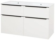 Mereo Mailo, kúpeľňová skrinka s keramickým umývadlom 121 cm, biela, čierne madlo, MER-CN513B