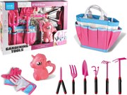 LEAN Toys Záhradná súprava Taška na náradie Rukavice Hrable Ružový jednorožec