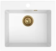 Sink Quality Ferrum 50, kuchynský granitový drez 490x450x195 mm + zlatý sifón, biela, SKQ-FER.W.1K50.XG