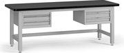 Pracovný stôl do dielne G4 s 2 závesnými boxami na náradie, MDF + PVC doska, 4 zásuvky, 2100 x 750 x 800 mm, sivá