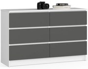 Komoda Kuba 120 cm 6 zásuviek biela/grafitová