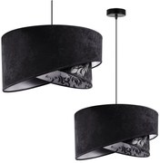 Závesné svietidlo Werona, 1x čierne textilné tienidlo so vzorom, s