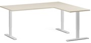 Výškovo nastaviteľný stôl, 180x160 cm, 3 motory, L/P, biela podnož, breza
