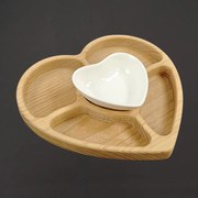 AMADEA Drevená miska srdce delená s mištičkou, masívne drevo, 20 cm