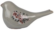 Šedý keramický dekoračný vtáčik s kvetmi Floria L - 25*10*13 cm