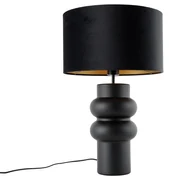 Dizajnová stolná lampa čierna s tienidlom z čierneho zamatu so zlatom 35 cm - Alisia