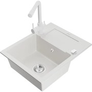 Mexen Enzo, granitový drez 576x465x174 mm, 1-komorový, biela matná batéria Duero, biela, 6506-20-671600-20