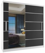 Šatníková skriňa 158cm Belini biely mat / čierny mat s posuvnými dverami a zrkadlom  MBP SZP3/2/W/B/0/AL