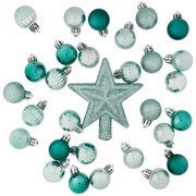 DECOLED Sada ozdôb, 29x 3cm guľa, 1x trblietavý hrot, nefritovo zelená