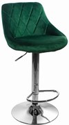 Zamatová barová stolička Oklahoma zelená s chrómovým podstavcom