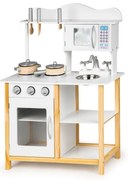 Drevená kuchynka pre deti, biela + príslušenstvo Ecotoys