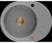 Mexen Kevin granitový jednokomorový drez s odkvapkávačom 586 x 458 mm, Šedá, Sifón Zlatá - 6517581005-71-G