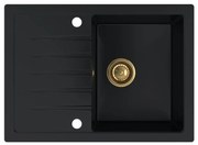 Sink Quality Titanite, kuchynský granitový drez 680x495x215 mm + zlatý sifón, čierna, SKQ-TIT.C.1KKO.XG
