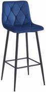 Tmavomodrá barová stolička NADO VELVET s čiernymi nohami