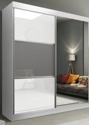 Šatníková skriňa Rumba, 200 cm, biela/biele sklo