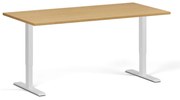 Výškovo nastaviteľný stôl, 160x80 cm, 2 motory, biela podnož, buk