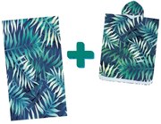 Plážový set BORNEO - osuška 100×180 cm a pončo 80×145 cm, tmavo modrý