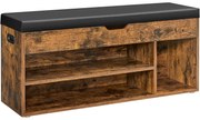 Lavica na topánky, úložná lavica s čalúneným sedadlom, 3 priehradky, rustikálna hnedá