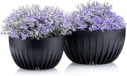 PLASTOVÝ KVETINÁČ STRIPPED ECO SADA 2KS 16X30 CM+15X24 CM ČIERNA