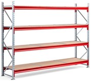 Skladový regál TOUGH, základná sekcia, 2000x2800x600 mm, 4 drevené police