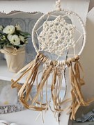 Béžovo-hnedý lapač snov s lykovými prúžkami a Macramé - Ø 9*30 cm