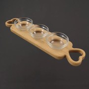 AMADEA Drevený podnos so sklenenými mištičkami, masívne drevo, rozmer 43 x 11 cm, český výrobok