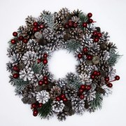 DECOLED Věnec z borovicových šišek a červených bobulek, průměr 35 cm