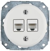 Bohemia-Design -Porcelánová retro ethernetová zásuvka bez rámčeka 2x CAT.5E biela