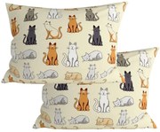 Sada 2 ks dekoračných obalov na vankúš COLORED CATS BLEND 70x90 cm, krémová