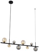 Závesná lampa čierna s dymovým a jantárovým sklom obdĺžniková 8-svetiel - Monaco
