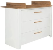 Biela nízka detská komoda v dekore duba s prebaľovacím pultom 119x100 cm Ava – Roba