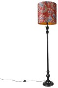 Stojaca lampa čierna s červeným tienidlom s pávím vzorom 40 cm - Classico